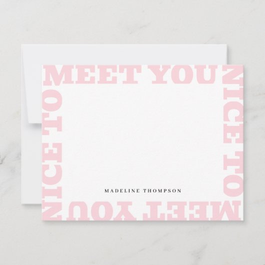 Nice To Meet You | Pink Modern Name Mitteilungskarte (Vorderseite)