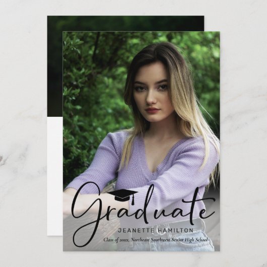 Nice Typografy Script Front/Back Foto Abschluss Einladung (Vorne/Hinten)