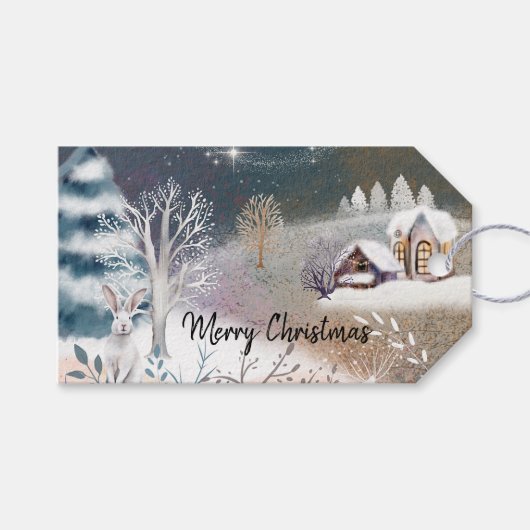 Nice winter Zuhause zur Veranschaulichung Weihnach Geschenkanhänger (Vorderseite (Horizontal))