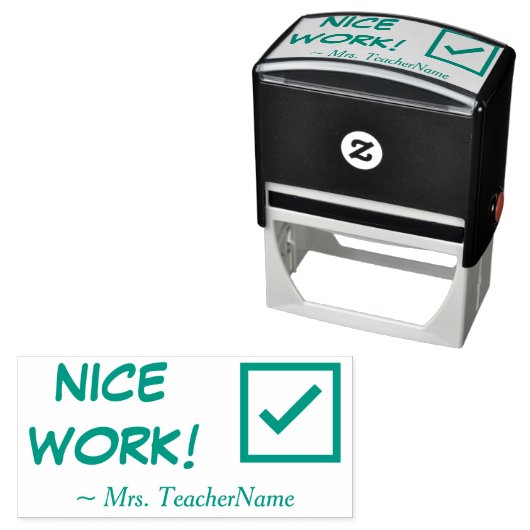 "NICE WORK!" + Instructor Name Gummi Briefmarke Permastempel (Beispiel)