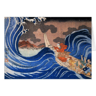 Nichiren beruhigt einen Sturm in Kakuda, Kuniyoshi