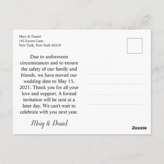 Nicht 1,5 m außerhalb Hochzeitsstimme Save the Dat Postkarte (Rückseite)