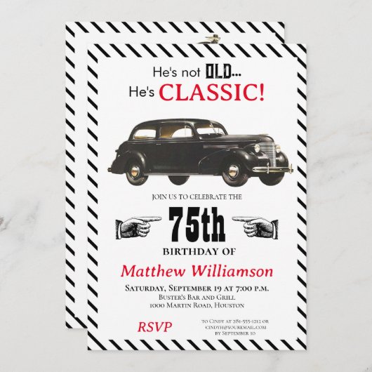 Nicht alt, aber klassisch 1939 Auto Männer Geburts Einladung (Vorne/Hinten)