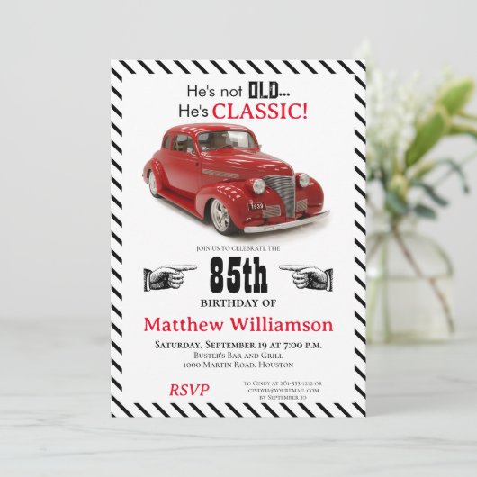 Nicht alt, aber klassisch 1939 Coupe 85. Geburtsta Einladung (Stehend Vorderseite)