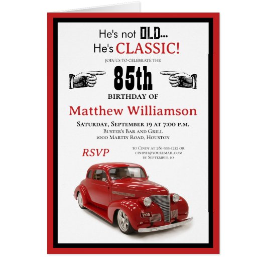 Nicht alt, Classic Vintag Red Coupe 85. Geburtstag (Vorne)