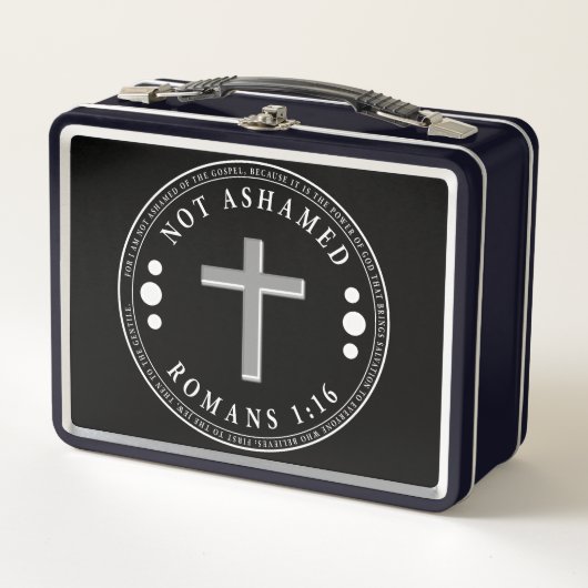 Nicht beschämt durch das Evangelium Christlich Ver Metall Brotdose (Vorderseite)