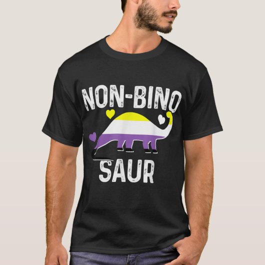 Nicht binäre Flagge ohne Binosaurier Dinosaurier F T-Shirt (Vorderseite)