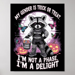 Nicht binäre Halloween-Raccoon-Pronomen keine Phas Poster