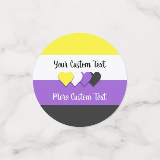 Nicht binäre Stolperflagge mit Herzen Konfetti (Klein Vorderseite)