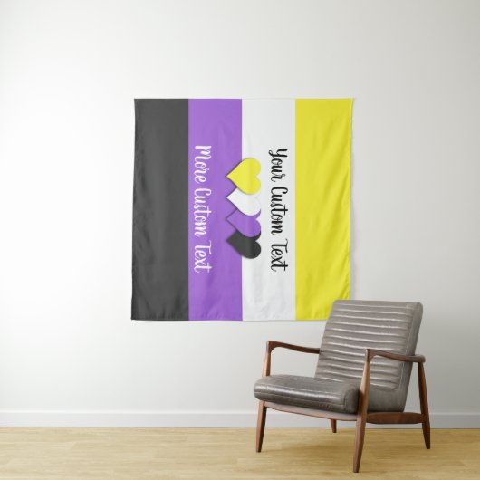 Nicht binäre Stolperflagge mit Herzklopfen Wandteppich (Beispiel (Horizontal))