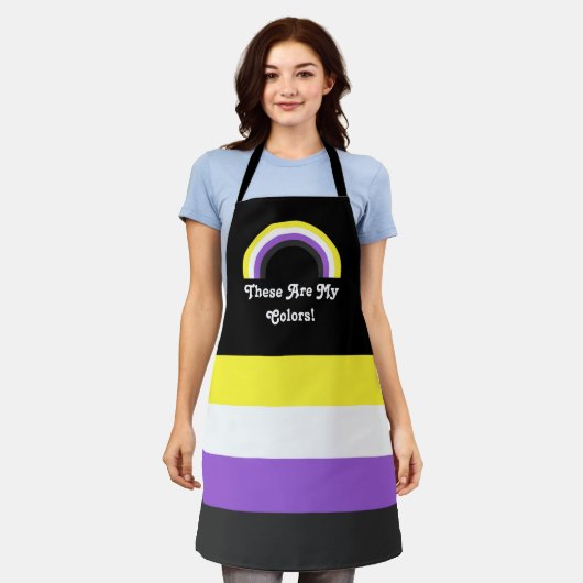Nicht binäre Stolzflagge und Regenbogen mit Text Schürze (Getragen)