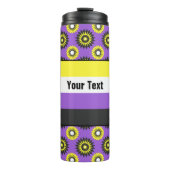 Nicht binäre Strichflagge mit lila Blume Thermosbecher (Vorderseite)