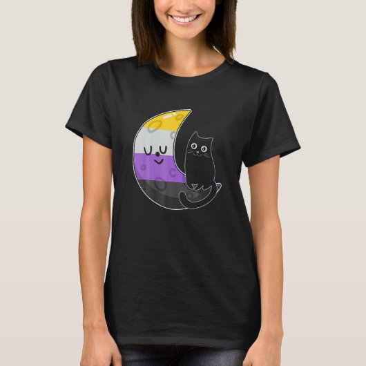 Nicht binärer Moon Space CAT LGB-Stolz mit NB-Non- T-Shirt (Vorderseite)
