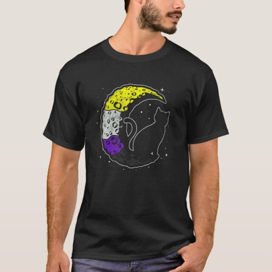 Nicht binärer Moon Space Cat LGBbt-Stolz mit nb no T-Shirt (Vorderseite)
