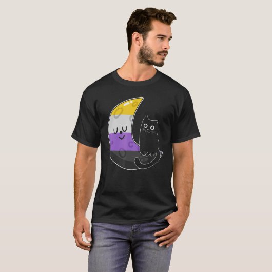 Nicht binärer Moon Space Cat LGBbt-Stolz mit nb no T-Shirt (Vorne ganz)
