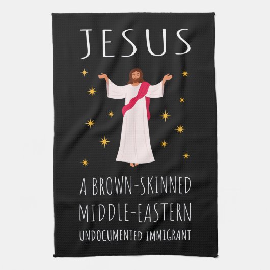 Nicht dokumentierter Jesus-brauner Einwanderer I Geschirrtuch (Vertikal)