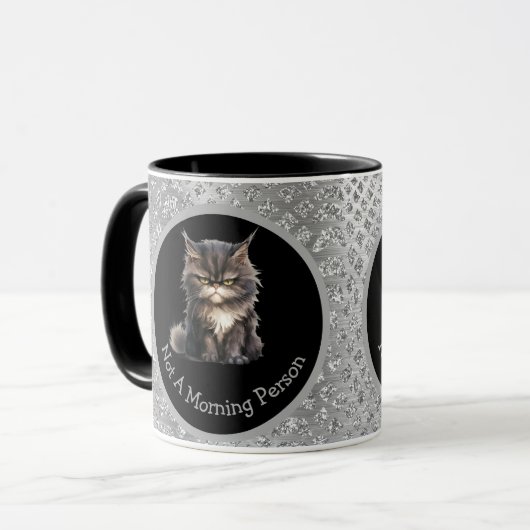 Nicht ein Morgenmensch oder Ihr Text wütend Tabby Tasse (Vorderseite Links)