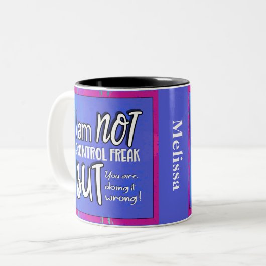 Nicht eine Kontrolle Freak Funny Puff Sarcastic Sp Zweifarbige Tasse (Vorderseite Links)