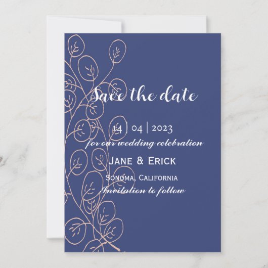 Nicht-Foto Einfache blaue Farbe Ivy mit Blätter Save The Date (Vorderseite)