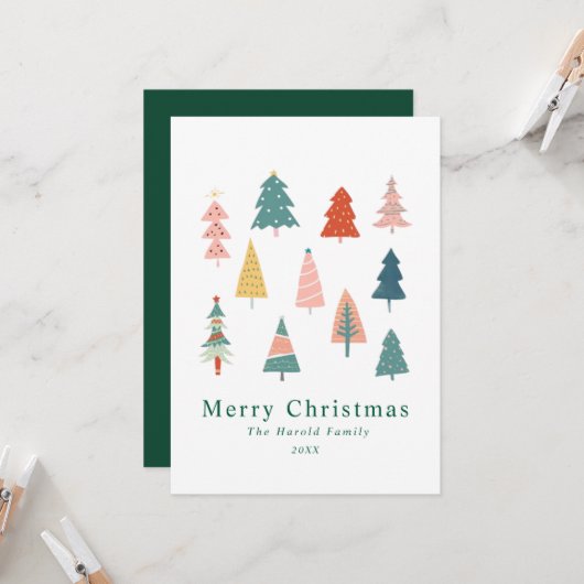 Nicht Foto Elegante Green Christmas Trees Card Einladung (Vorderseite/Rückseite Beispiel)