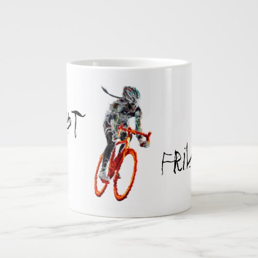Nicht Frilly.  Weiblicher Radfahrer u. Flammen Jumbo-Tasse (Vorderseite)