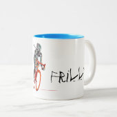 Nicht Frilly. Weiblicher Radfahrer u. Flammen Zweifarbige Tasse (VorderseiteRechts)