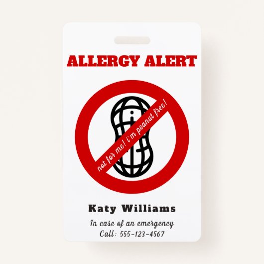 Nicht für mich, ich bin erdnussfrei! Kids Allergie Ausweis (Vorderseite)