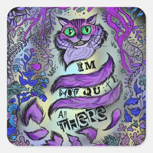 Nicht ganz da, verrückte Katze Quadratischer Aufkleber (Vorderseite)