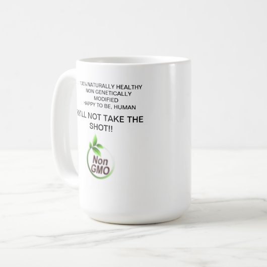 Nicht gentechnisch veränderte, gesunde und glückli kaffeetasse (Vorderseite Links)