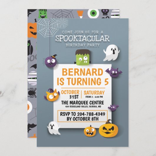 Nicht gespenstische Kinder Halloween Geburtstagspa Einladung (Vorne/Hinten)