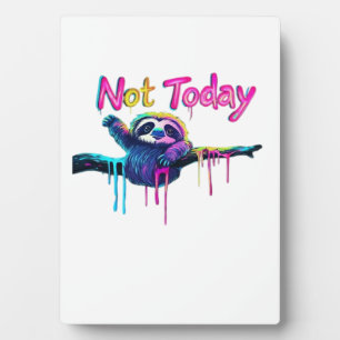 Nicht heute � Buntes Faultier Neon-Kunstwerk Klass Fotoplatte