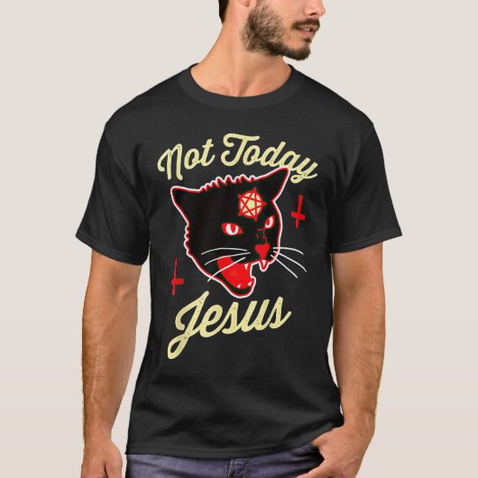 Nicht heute hat Jesus den Satan Cat Todeskreuz Vin T-Shirt (Vorderseite)