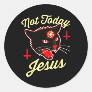 Nicht heute Jesus Heil Satan Katze Tod Kreuz Vinta Runder Aufkleber