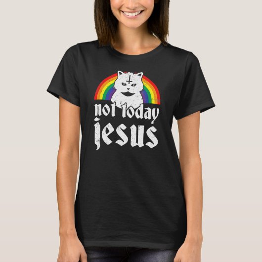 Nicht heute Jesus Rainbow Satanic Cat Goth Konzert T-Shirt (Vorderseite)