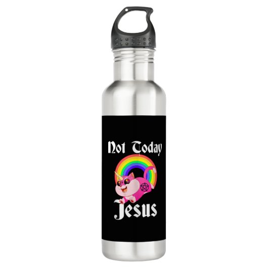 Nicht heute Jesus Satanic Cat Rainbow hat Anti Rel Edelstahlflasche (Vorderseite)