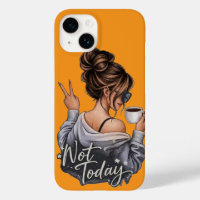 Nicht heute Sassy Girl mit Kaffee Gelber Telefon C