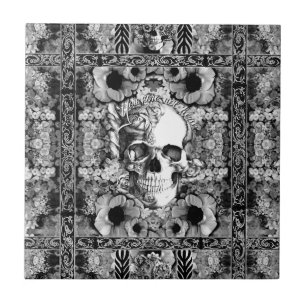 Nicht hier, verzierter Schädel und Fliese