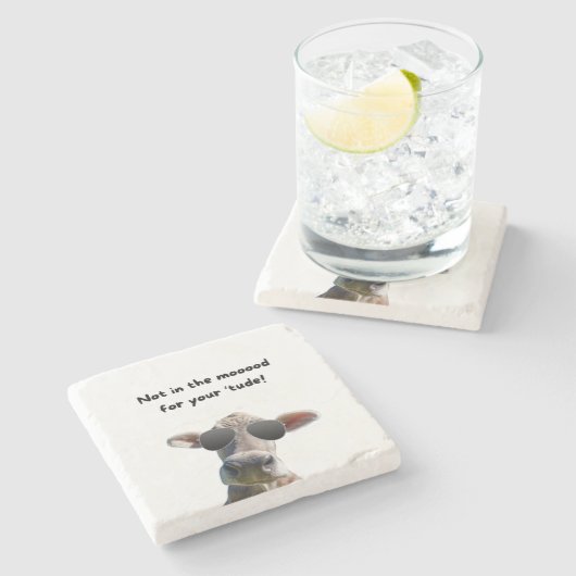Nicht in der Mood Kuh Marmor Untersetzer (Seitenansicht)