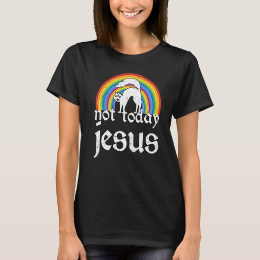 Nicht Jesus heute Rainbow Satanic Cat Goth Konzert T-Shirt (Vorderseite)