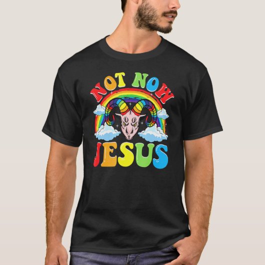 Nicht jetzt Jesus - Satan Religion Nichtglauben T-Shirt (Vorderseite)