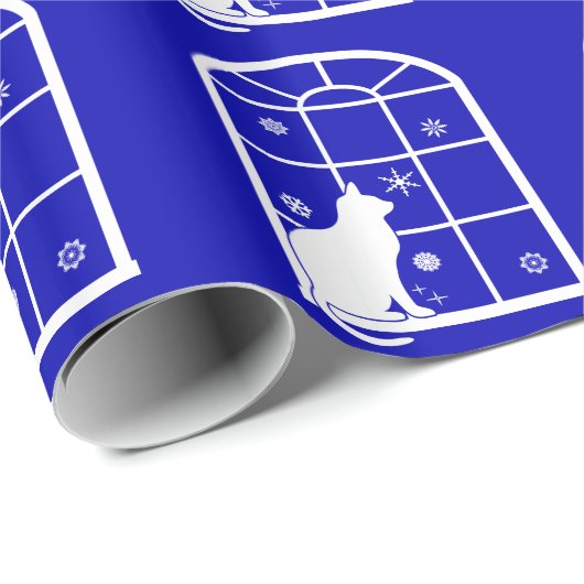 Nicht konfessionsgebundene Katze und Schneeflocken Geschenkpapier (Rolleneckpunkt)