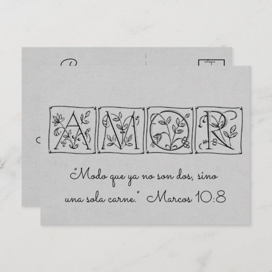 Nicht mehr 2-One-Fleisch~Scripture~Rett Date~Spani Ankündigungspostkarte (Vorne/Hinten)