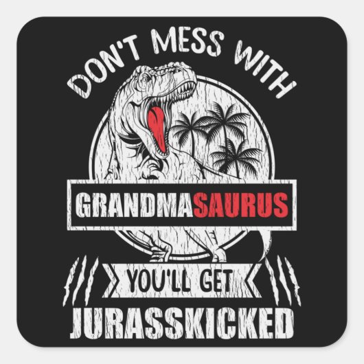 Nicht mit Oma Saurus Dinosaurier Familienfamilie M Quadratischer Aufkleber (Vorderseite)