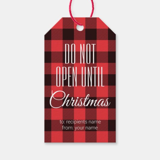 Nicht offen bis Weihnachten|Red Buffalo Kariert Geschenkanhänger (Vorderseite)