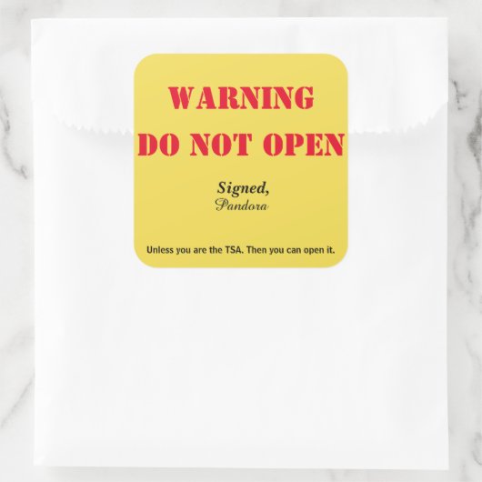 "Nicht öffnen" Gepäck Quadratischer Aufkleber (Tasche)