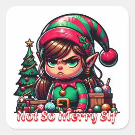 Nicht sehr froh Weihnachtself Quadratischer Aufkleber