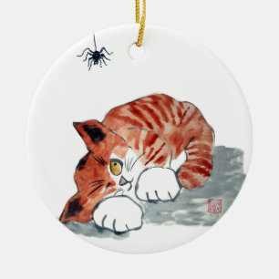 Nicht so Itsy Bitsy Spinne und Tiger-Miezekatze Keramikornament