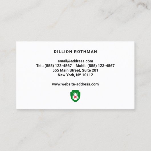 Nicht toxischer Bed Bug Exterminator Visitenkarte (Rückseite)