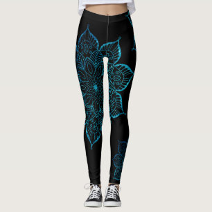 Nicht zentrierte Aquamarine Imitate Glitzer Mandal Leggings