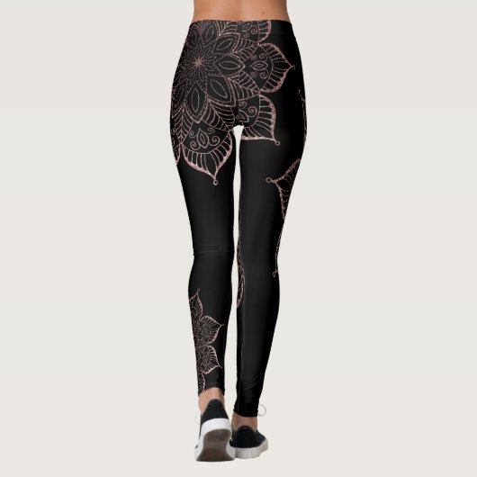Nicht zentrierte Rose Gold Imitat Glitzer Mandalas Leggings (Rückseite)